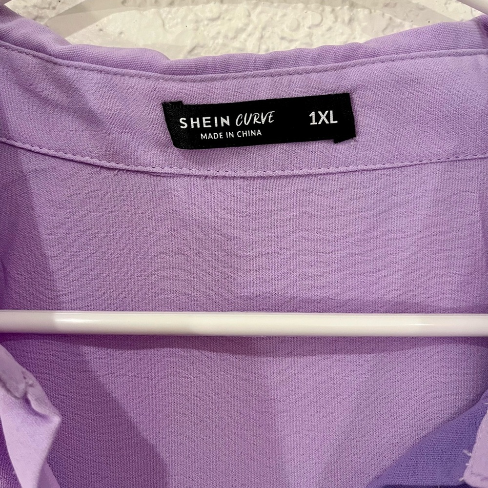 Purple Color Block Button-Up Shirt - Picture 3 of 4